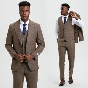 Exclusive Stacy Adams Graph Check 3pc Suit, Grey